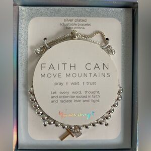 Adjustable Silver Plated Beaded Bracelet with Cross and Heart Charms OS